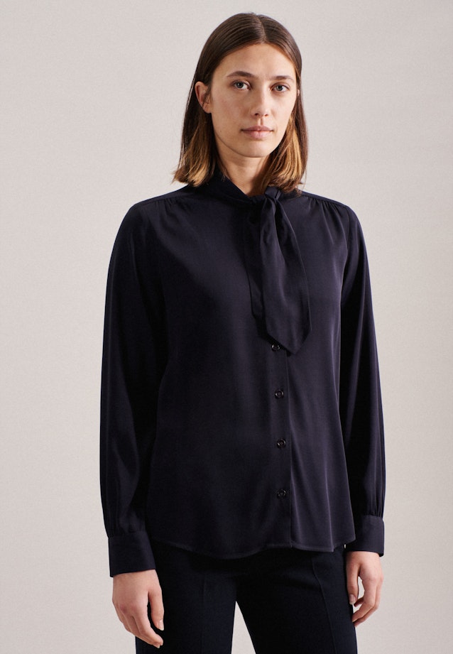 Lange mouwen Krepp Blouse Met Volant in Donkerblauw |  Seidensticker Onlineshop