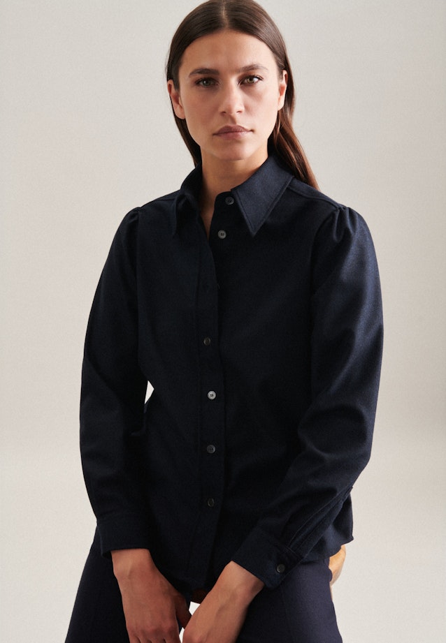 Long sleeve Flannel Shirt Blouse in Dark Blue |  Seidensticker Onlineshop