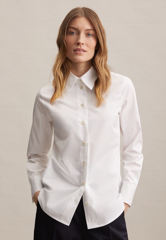 Lange mouwen Twill Shirtblouse in Wit |  Seidensticker Onlineshop