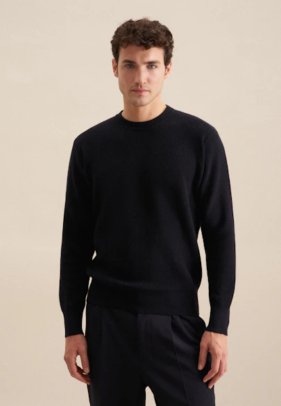 Round neck Pullover  , Uni in Dark Blue |  Seidensticker Onlineshop