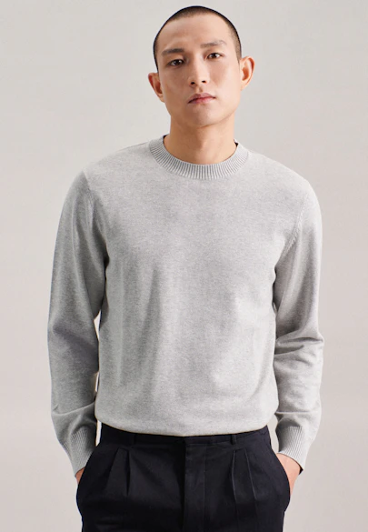 Gerader Schnitt (Normal-Fit) Pullover Uni in Grau |  Seidensticker Onlineshop
