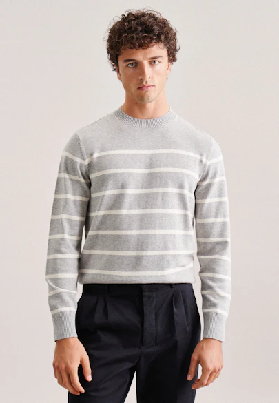 Crew Neck Pullover Streifen in Grey |  Seidensticker Onlineshop