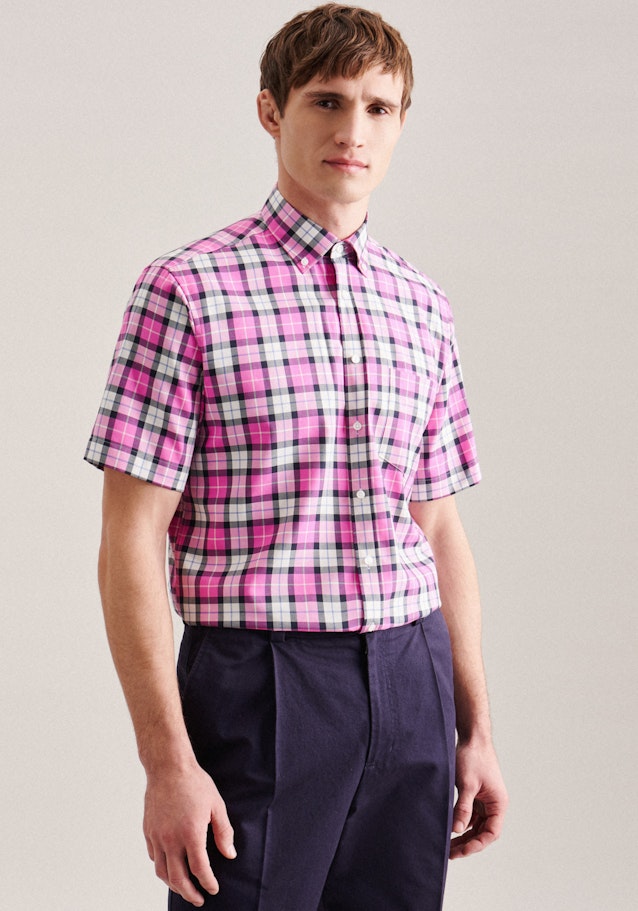 Non-iron Twill korte arm Business overhemd in Regular with Button-Down-Kraag in Roze/Pink |  Seidensticker Onlineshop