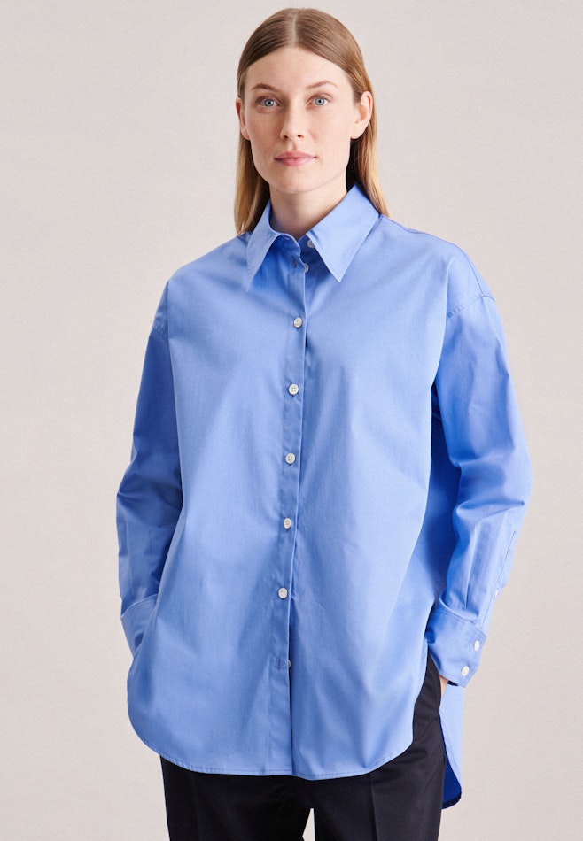 Langarm Twill Longbluse in Mittelblau | Seidensticker Onlineshop