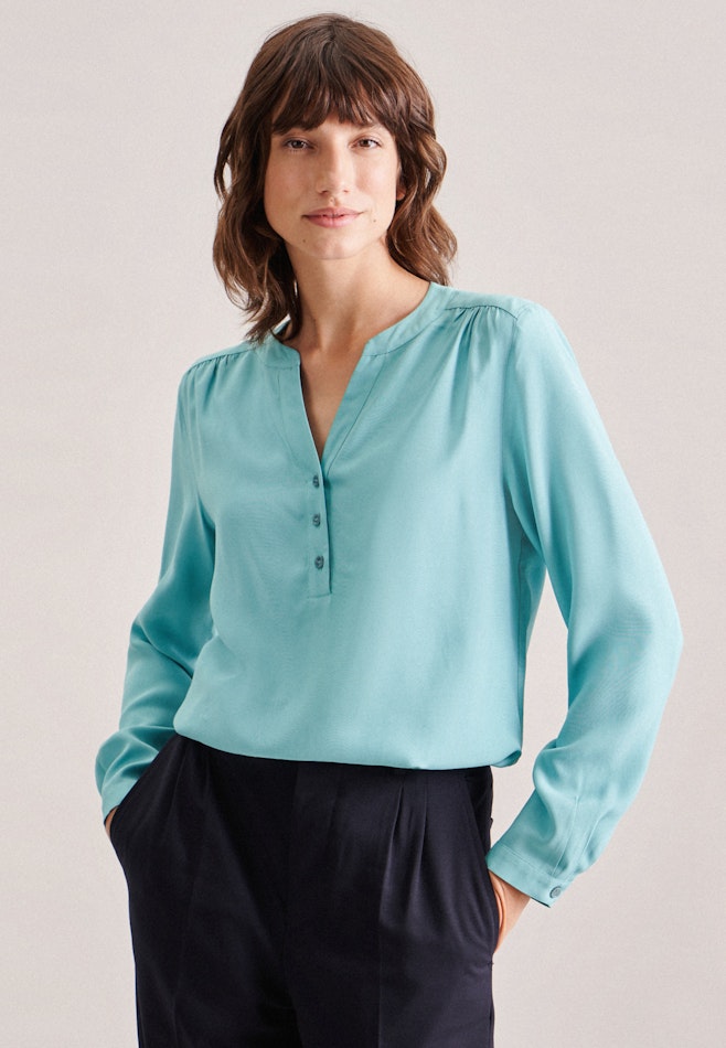 Long sleeve Plain weave Slip Over Blouse in Turquoise | Seidensticker Onlineshop