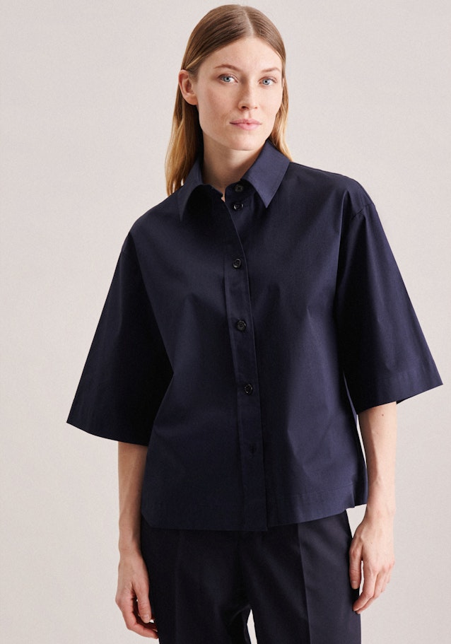 Short sleeve Poplin Shirt Blouse in Dark Blue |  Seidensticker Onlineshop