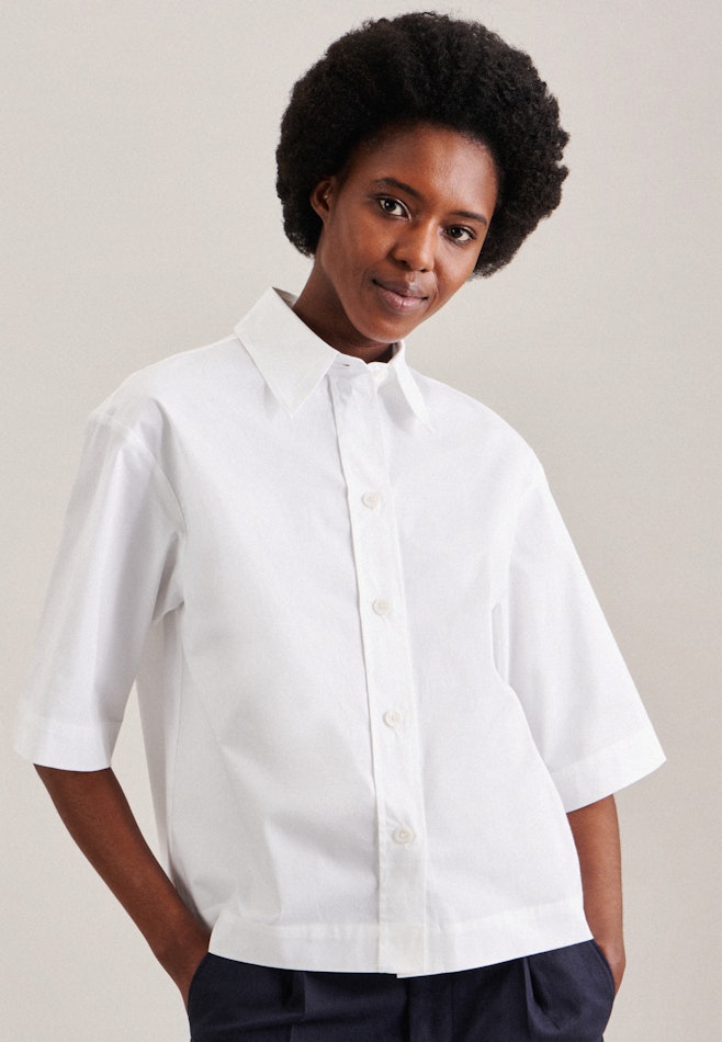 korte arm Popeline Shirtblouse in Wit | Seidensticker online winkel