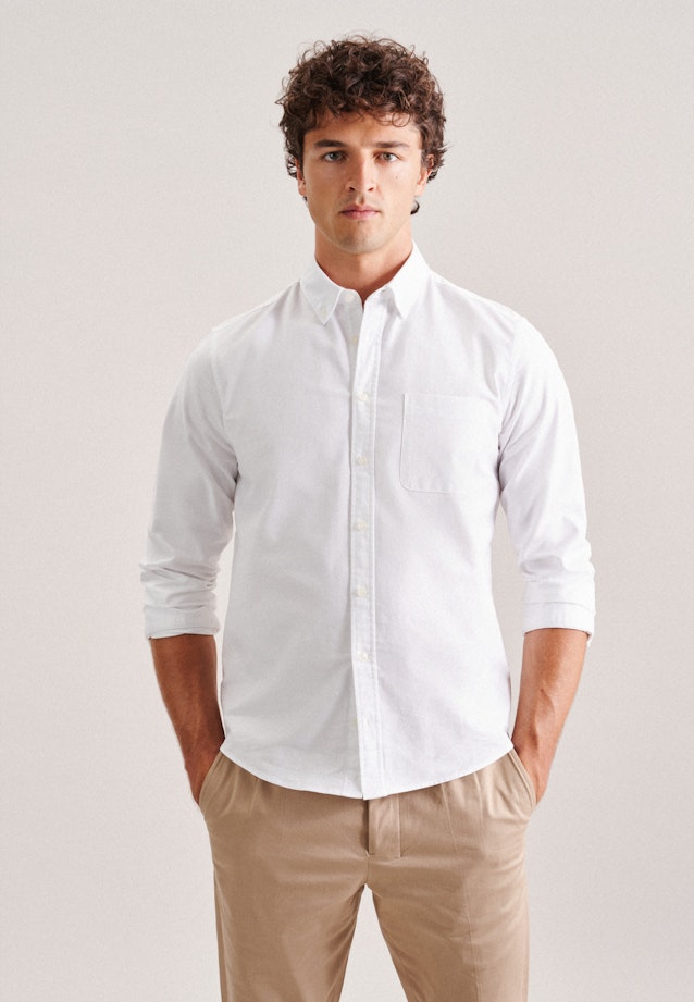 Regular Chemise décontractée Uni in Blanc |  Seidensticker Onlineshop
