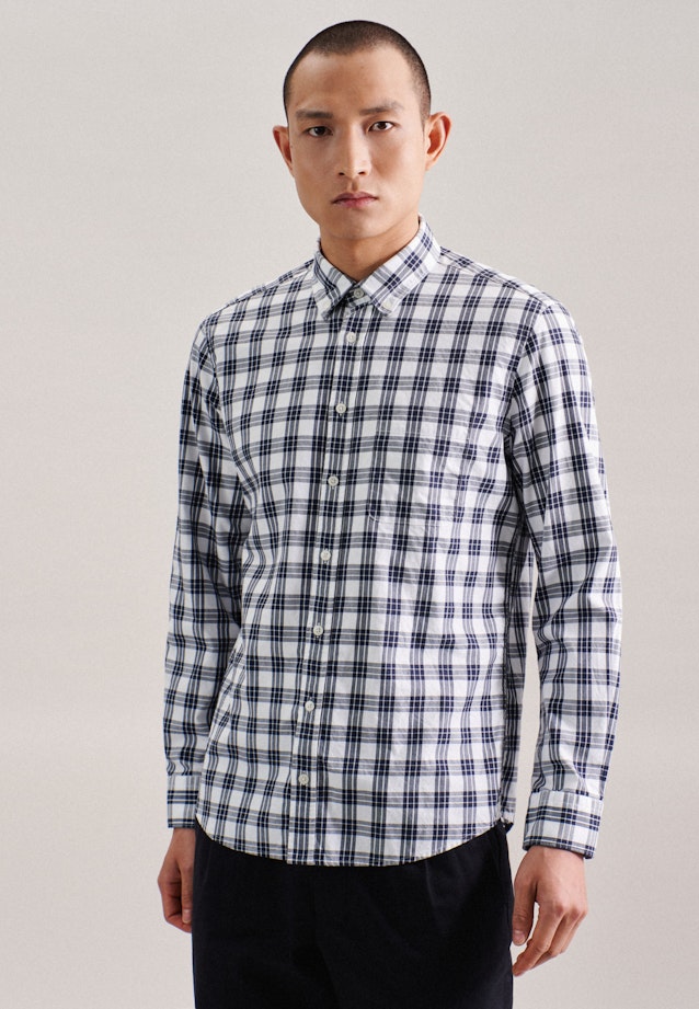 Casual Shirt in Regular with Button-Down-Kraag in Donkerblauw |  Seidensticker Onlineshop