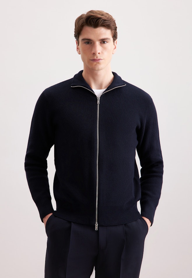 Regular Veste en maille Uni dans Bleu Foncé | Boutique en ligne Seidensticker