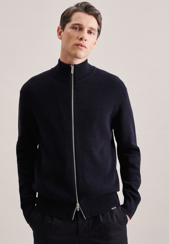 Stand-Up Collar Knit Jacket in Dark Blue | Seidensticker online shop