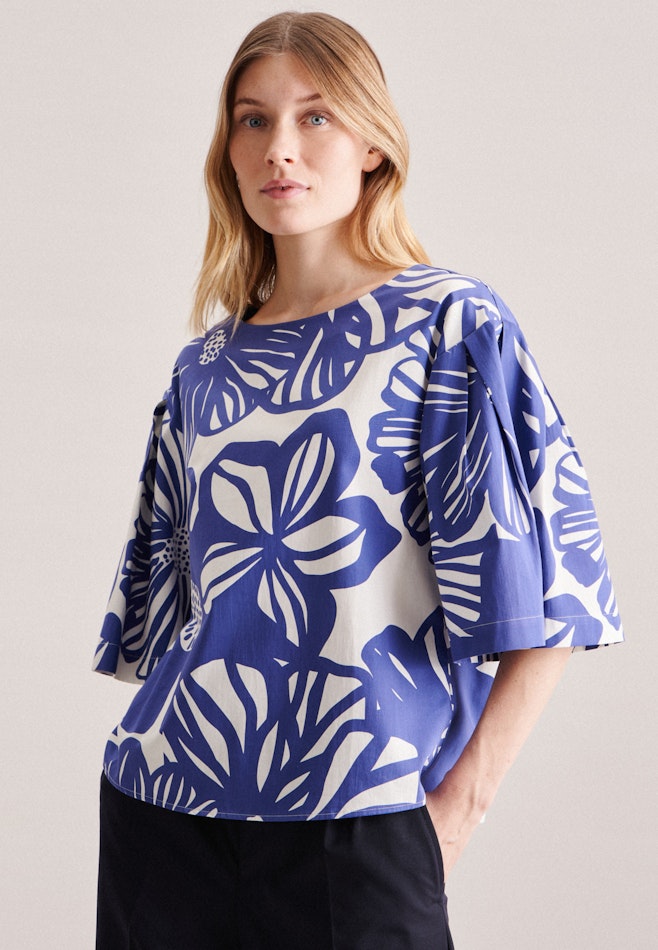 Short sleeve Satin Shirt Blouse in Medium Blue | Seidensticker online shop