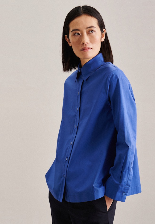 Long sleeve Satin Shirt Blouse in Medium Blue | Seidensticker online shop