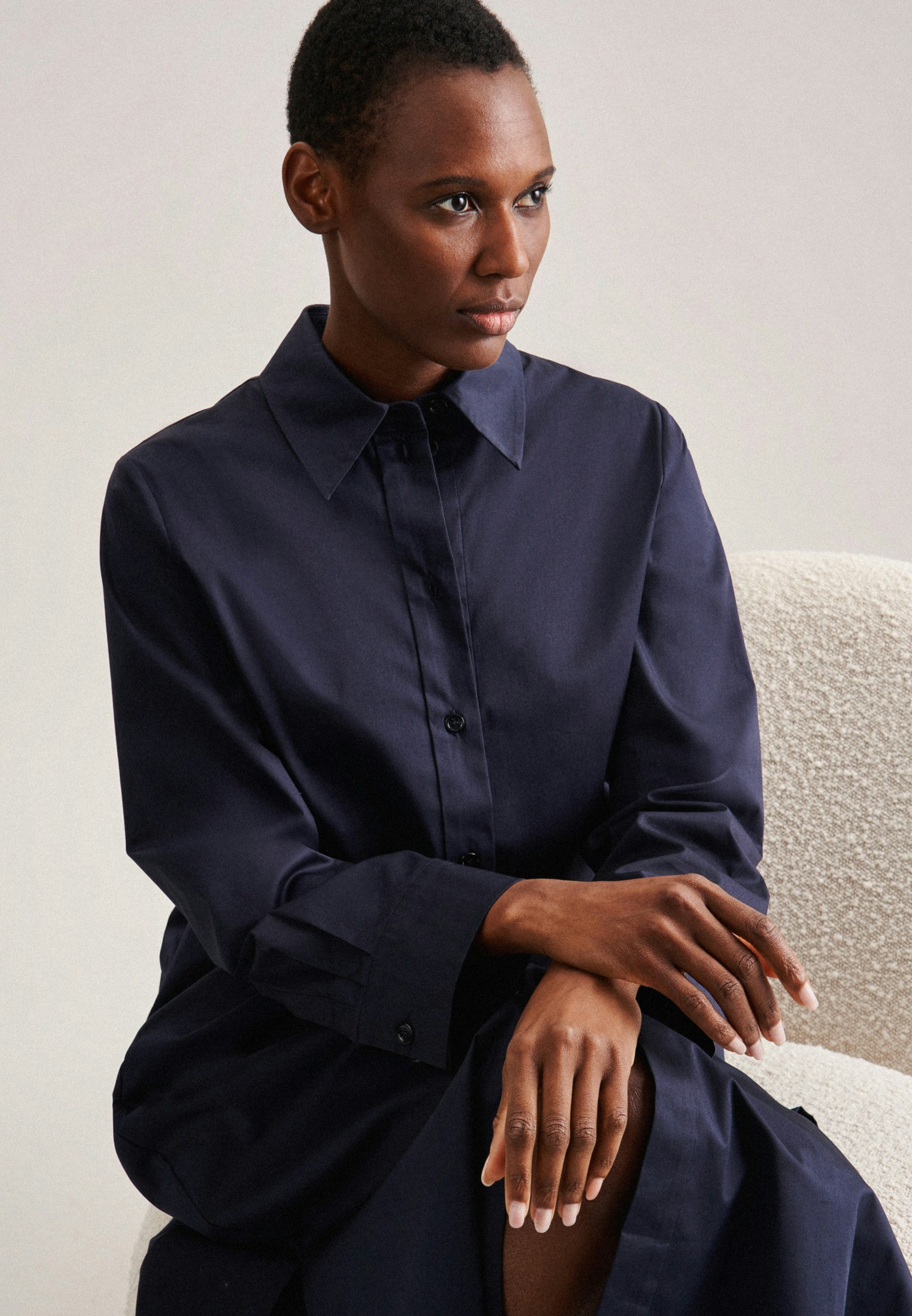 Navy blue outlet silk shirt dress