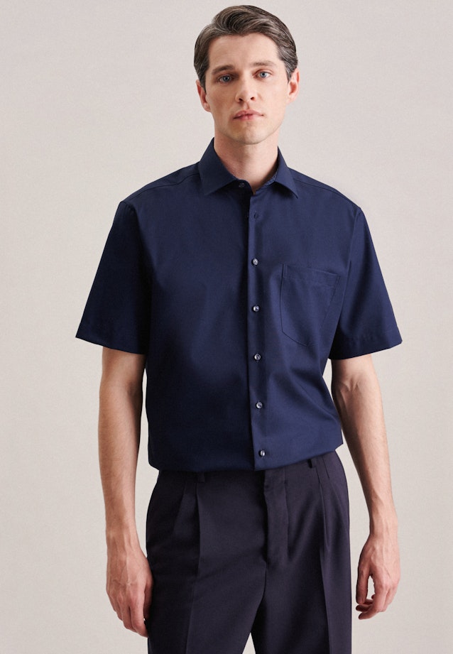 Non-iron Poplin Short Arm Business Shirt in Regular with Kent-Collar in Dark Blue | Seidensticker Onlineshop