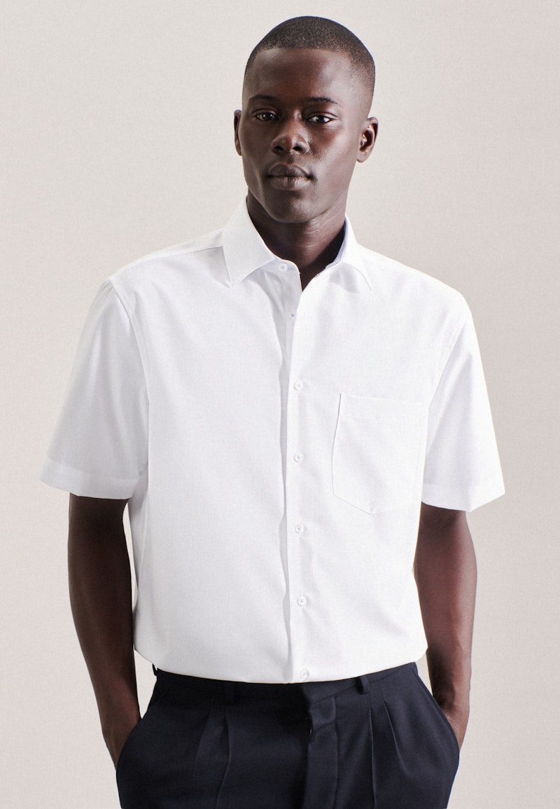 Non-iron Poplin Short Arm Business Shirt in Regular with Kent-Collar