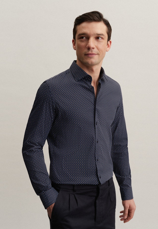 Slim Performance-Hemd Druck in Dunkelblau |  Seidensticker Onlineshop