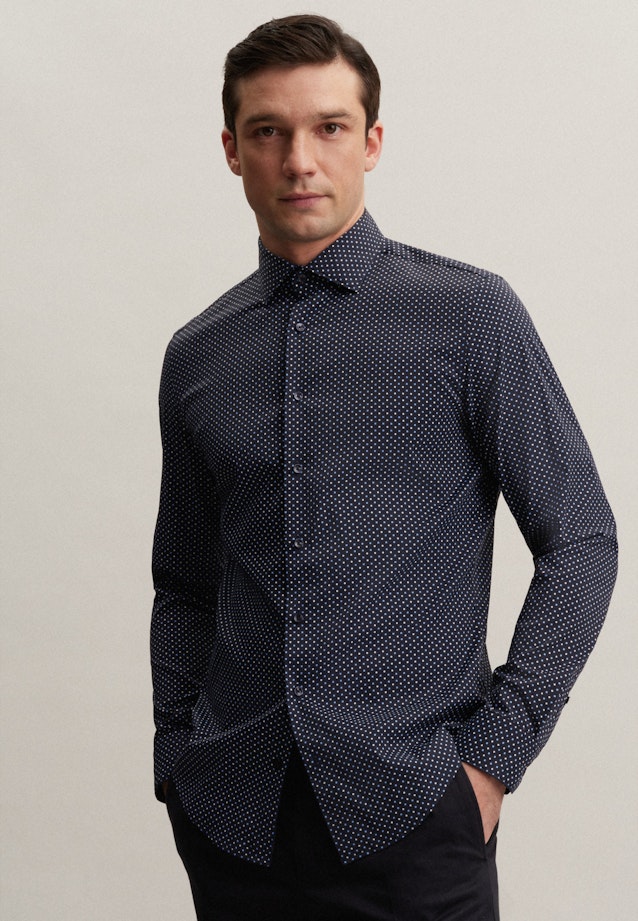 Slim Performance-Hemd Druck in Dunkelblau |  Seidensticker Onlineshop