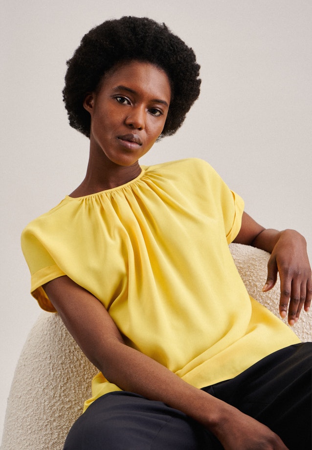 Short sleeve Plain weave Shirt Blouse in Yellow |  Seidensticker Onlineshop
