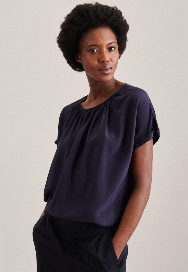 Short sleeve Plain weave Shirt Blouse in Dark Blue |  Seidensticker Onlineshop