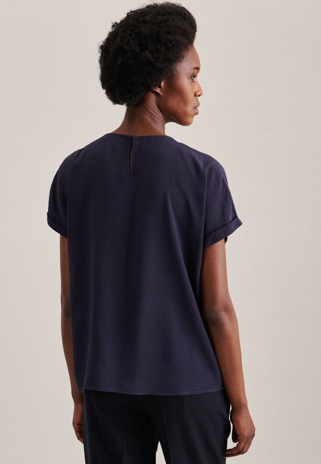 korte arm Leinwandbindung Shirtblouse in Donkerblauw | Seidensticker online winkel