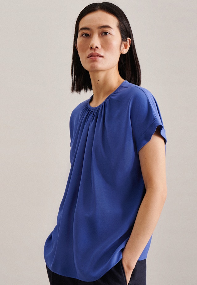 Short sleeve Plain weave Shirt Blouse in Medium Blue | Seidensticker Onlineshop