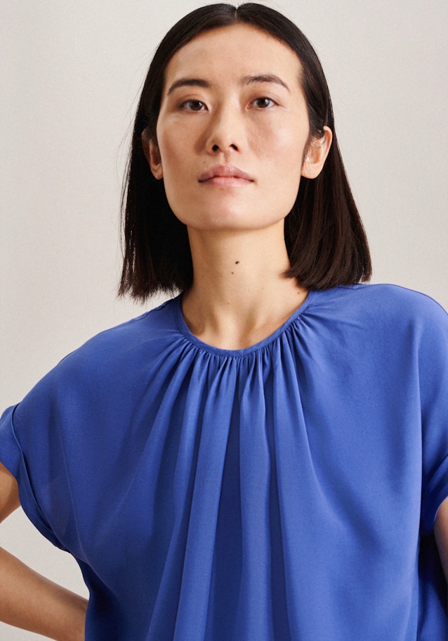 Short sleeve Plain weave Shirt Blouse in Medium Blue |  Seidensticker Onlineshop