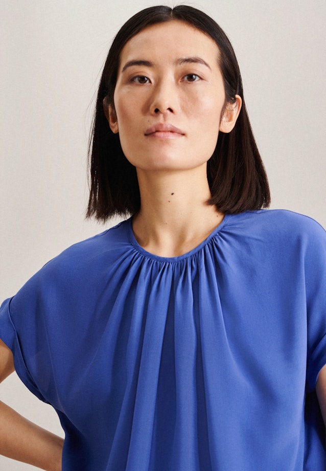 korte arm Leinwandbindung Shirtblouse in Middelmatig Blauw |  Seidensticker Onlineshop