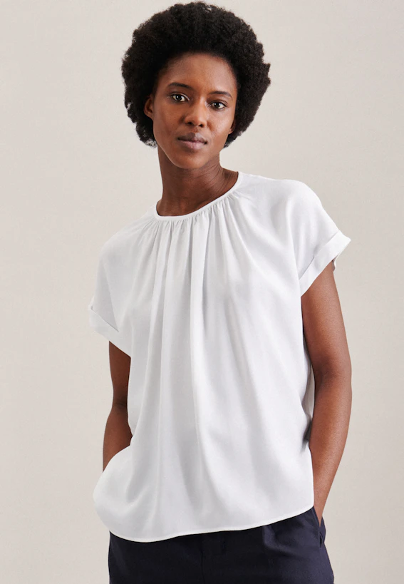 White Knit Short Sleeve Blouse
