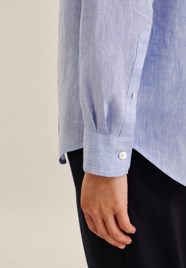 Long sleeve Linen Shirt Blouse in Medium Blue |  Seidensticker Onlineshop