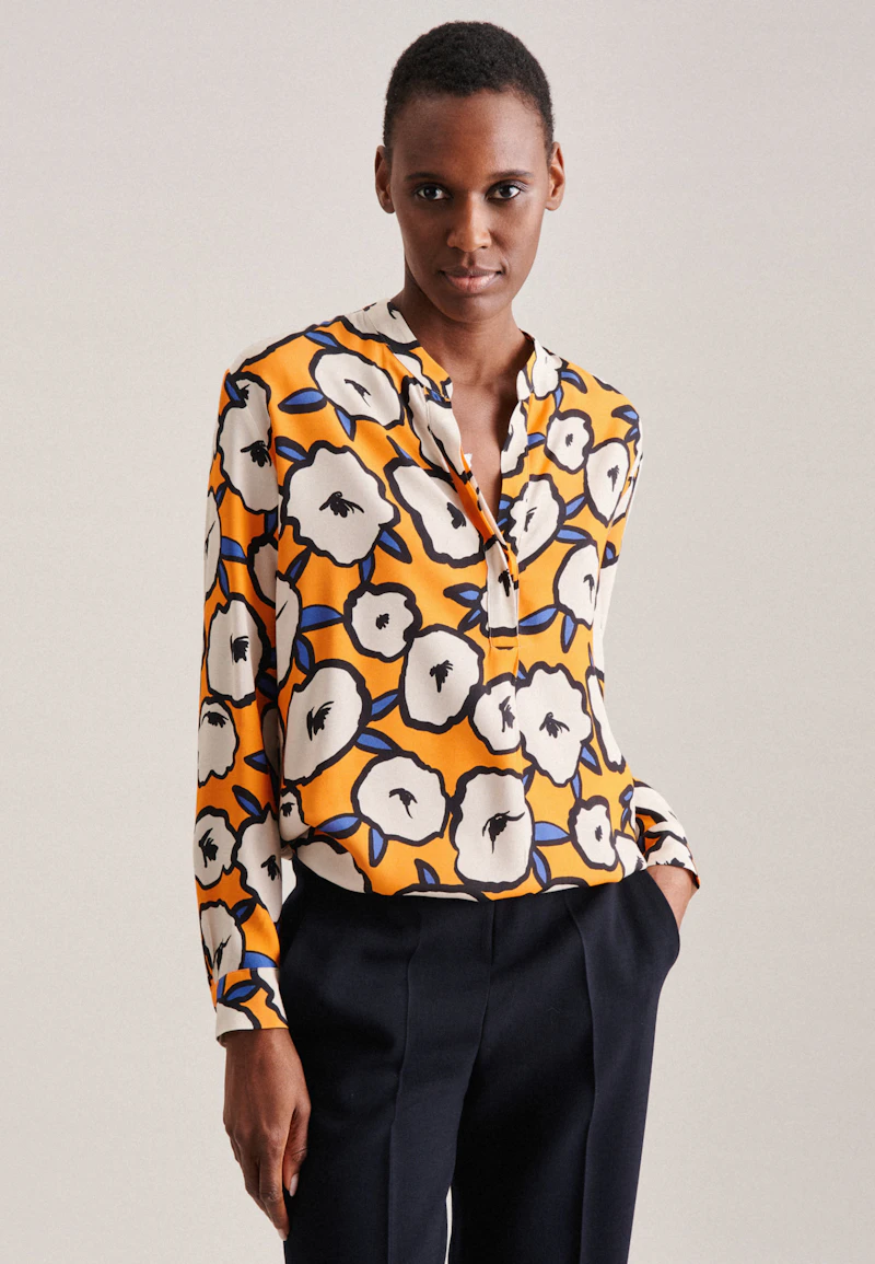 Stand collar blouse Print