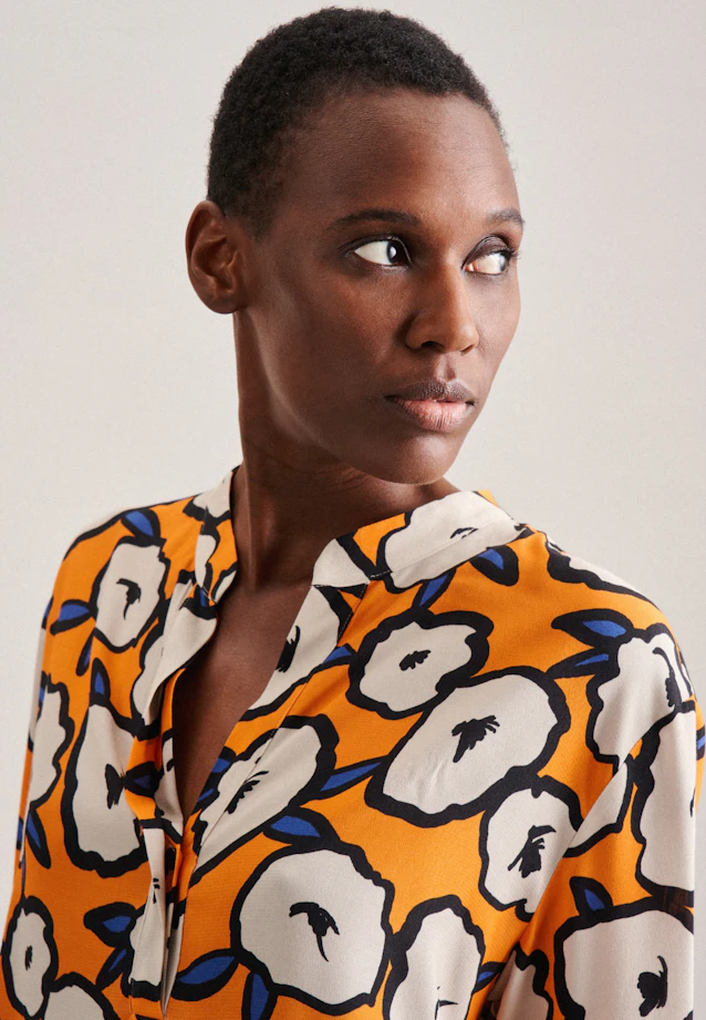 Stand collar blouse Print in Orange |  Seidensticker Onlineshop