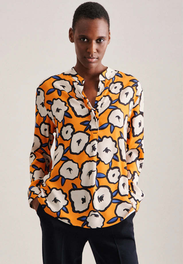 Stand collar blouse Print in Orange |  Seidensticker Onlineshop