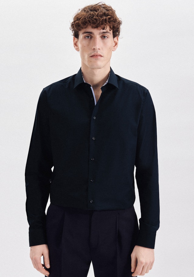 Non-iron Poplin Business Shirt in Comfort with Kent-Collar in Dark Blue |  Seidensticker Onlineshop