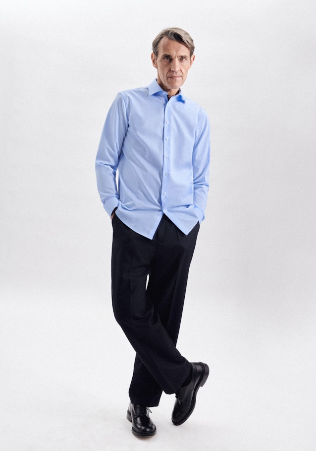 Non-iron Poplin Business Shirt in Comfort with Kent-Collar in Medium Blue |  Seidensticker Onlineshop