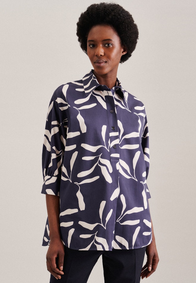 3/4 mouwen Satin Overgooi-Blouse in Donkerblauw | Seidensticker online winkel