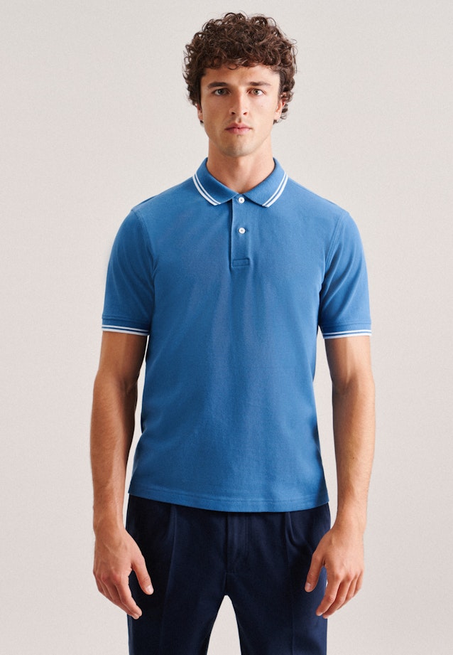 Kragen Polo-Shirt Gerader Schnitt (Normal-Fit) in Mittelblau |  Seidensticker Onlineshop