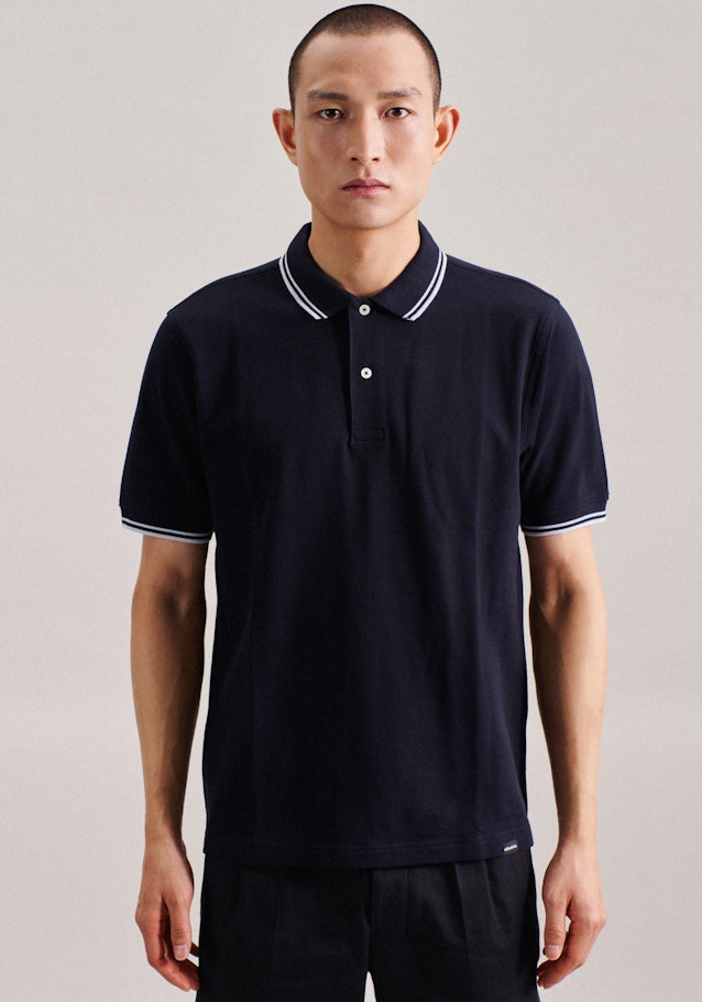Gerader Schnitt (Normal-Fit) Polo-Shirt Uni in Dunkelblau | Seidensticker Onlineshop
