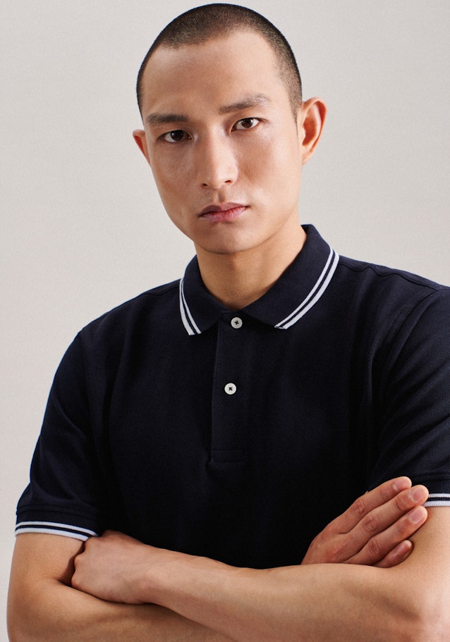 Gerader Schnitt (Normal-Fit) Polo-Shirt Uni in Dunkelblau | Seidensticker Onlineshop