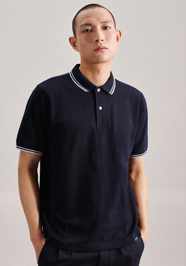 Gerader Schnitt (Normal-Fit) Polo-Shirt Uni in Dunkelblau | Seidensticker Onlineshop