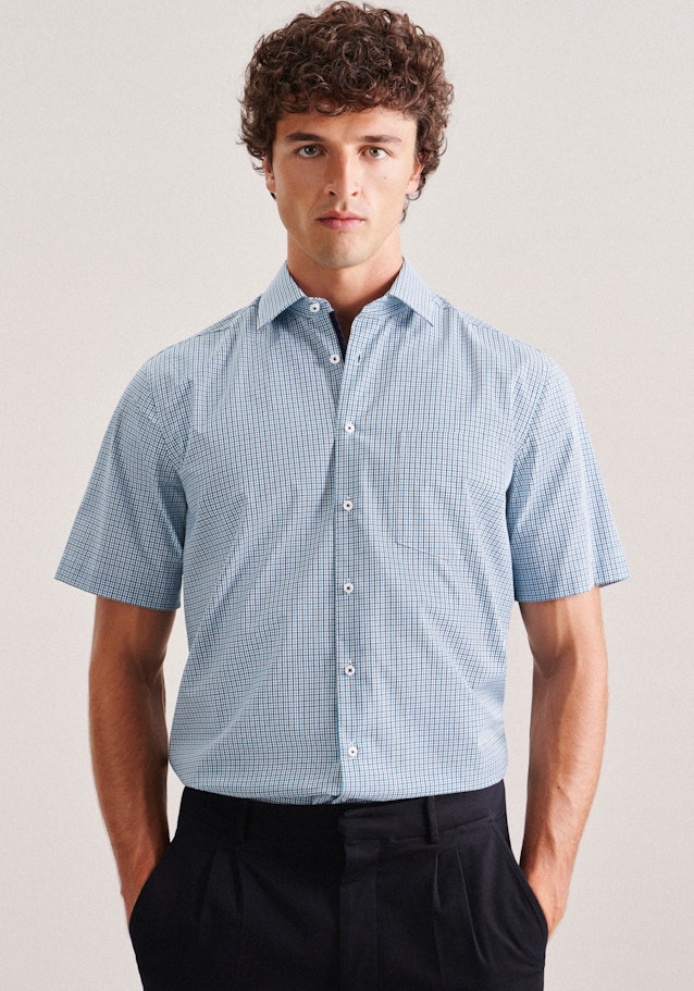 Non-iron Popeline korte arm Business overhemd in Regular with Kentkraag in Turquoise | Seidensticker Onlineshop