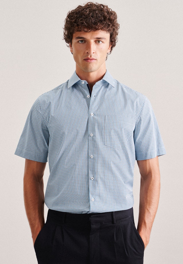 Non-iron Poplin Short sleeve Business Shirt in Regular with Kent-Collar in Turquoise | Seidensticker Onlineshop