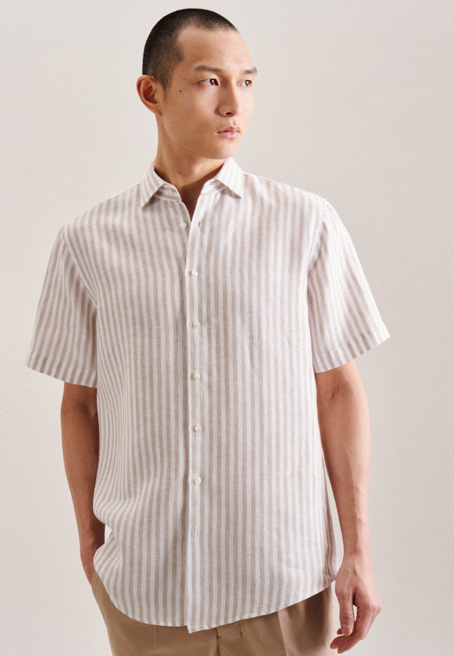 Linen Short sleeve Business Shirt in Regular with Kent-Collar in Brown | Seidensticker online shop