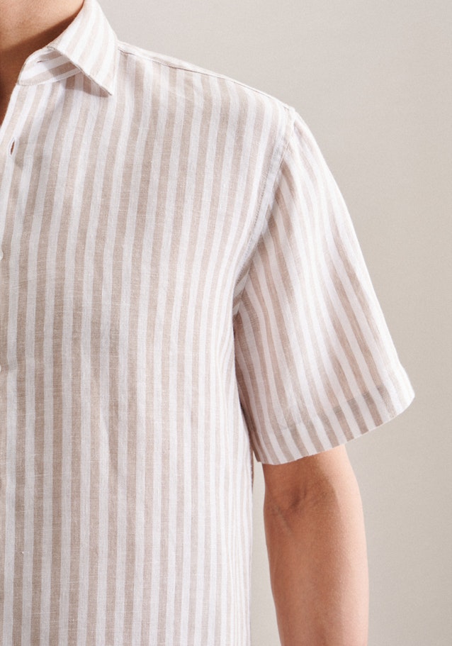 Linen Short sleeve Business Shirt in Regular with Kent-Collar in Brown |  Seidensticker Onlineshop