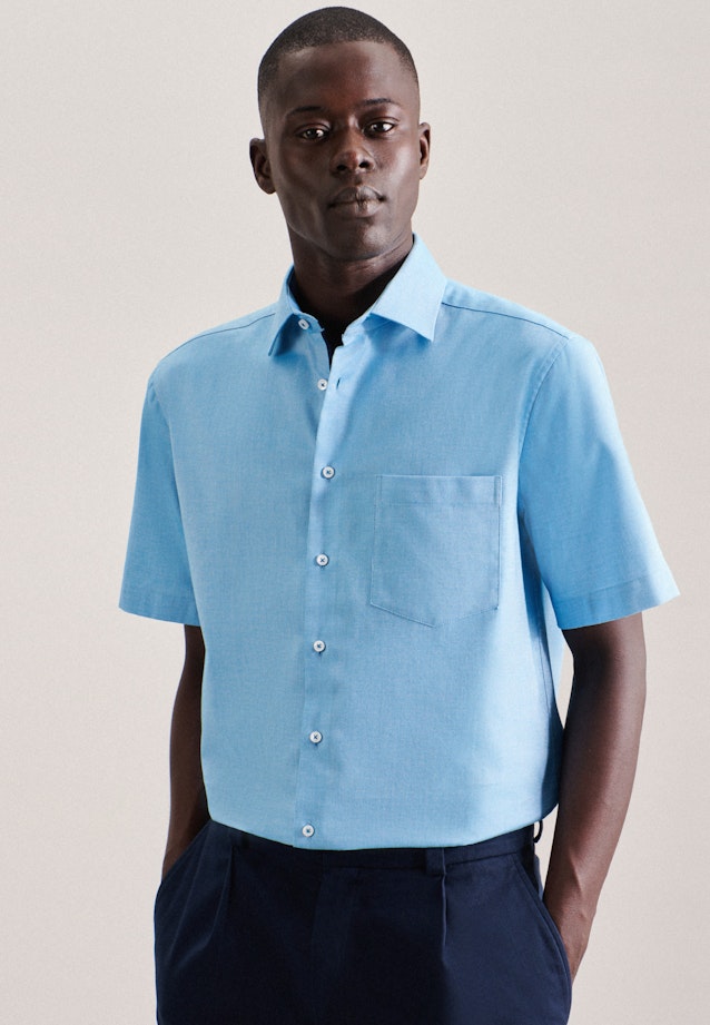 Non-iron Structure Short sleeve Business Shirt in Regular with Kent-Collar in Turquoise | Seidensticker Onlineshop