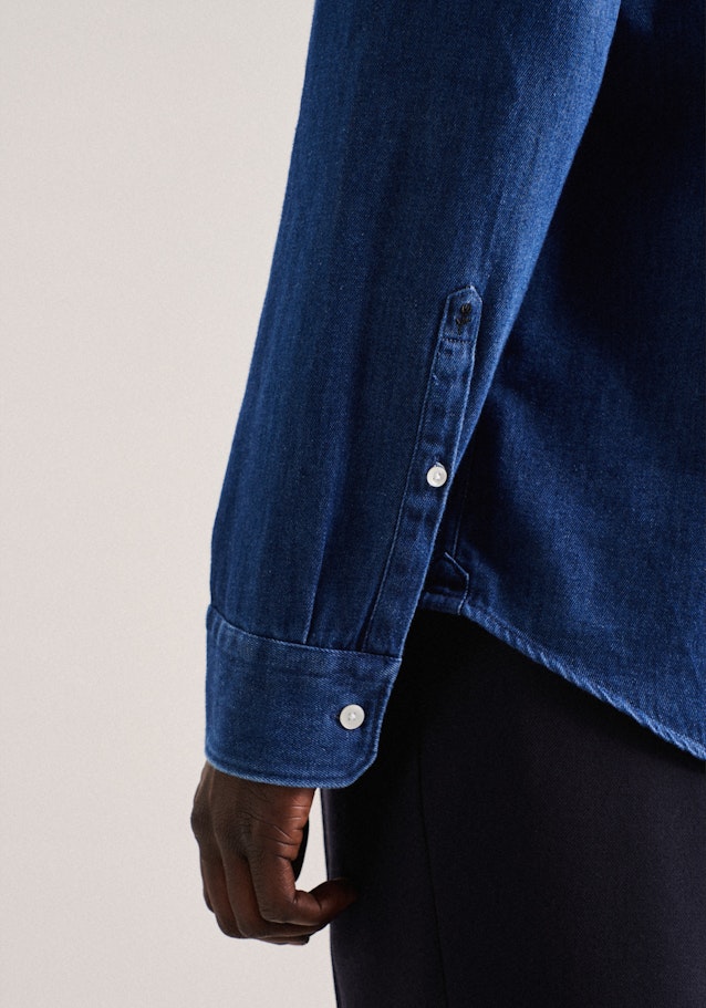 Denim Casual Hemd in Regular mit Button-Down-Kragen in Dunkelblau |  Seidensticker Onlineshop