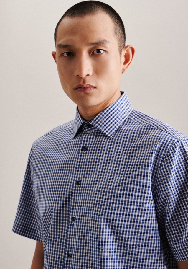Non-iron Poplin Short sleeve Business Shirt in Regular with Kent-Collar in Medium Blue |  Seidensticker Onlineshop