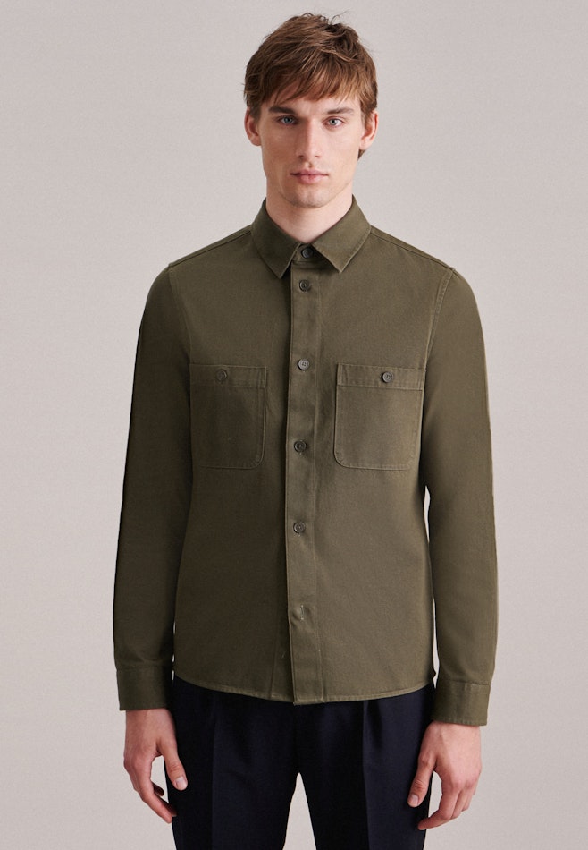 Regular Overshirt Uni in Grün | Seidensticker Onlineshop
