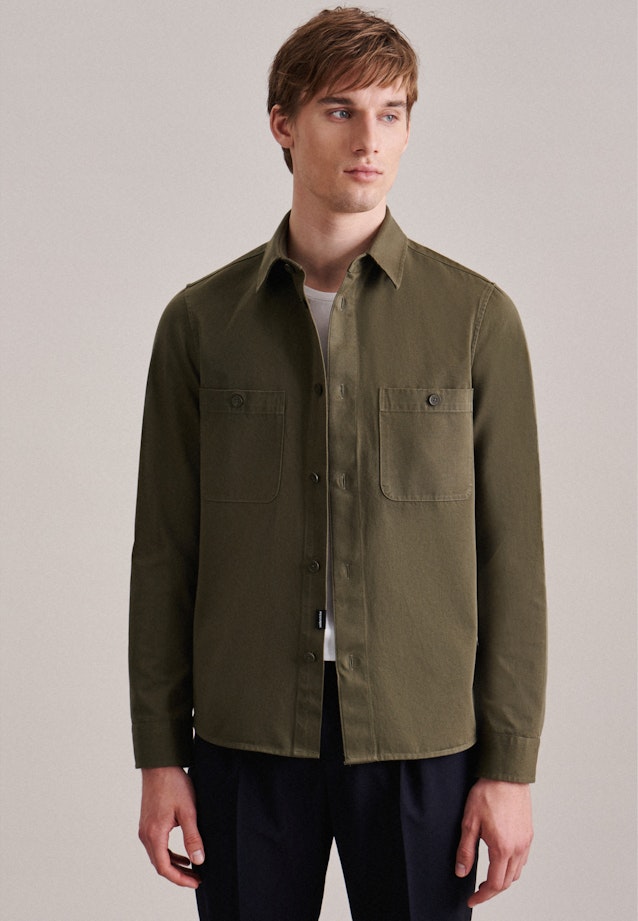 Regular Overshirt Uni in Grün |  Seidensticker Onlineshop