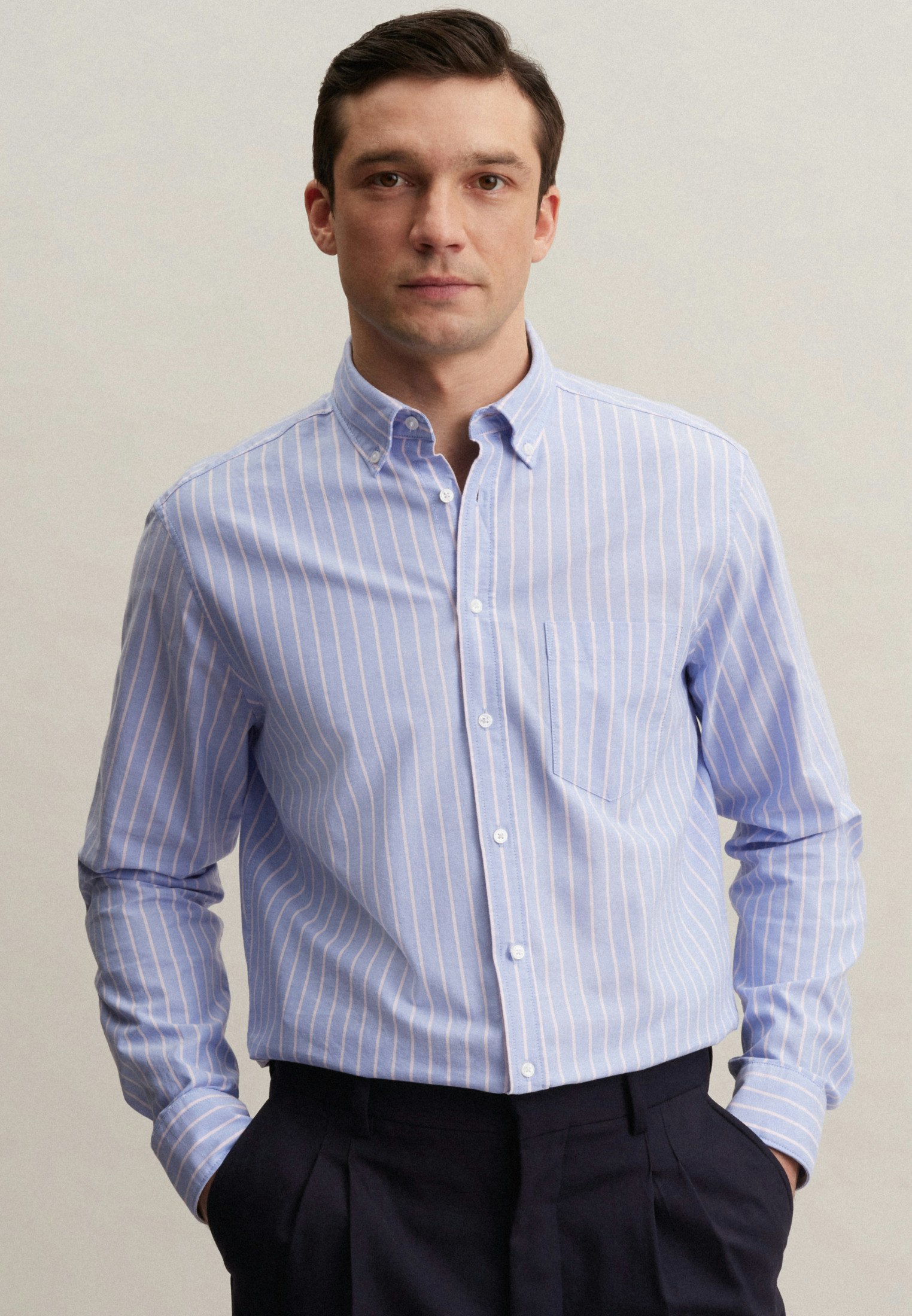 Oxford Business Hemd in Regular mit Button-Down-Kragen Streifen